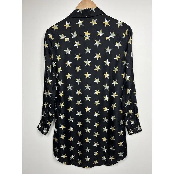 Equipment Femme Dress Women XS Black Brett Star Print Silk Shirt Dress - Picture 9 of 12